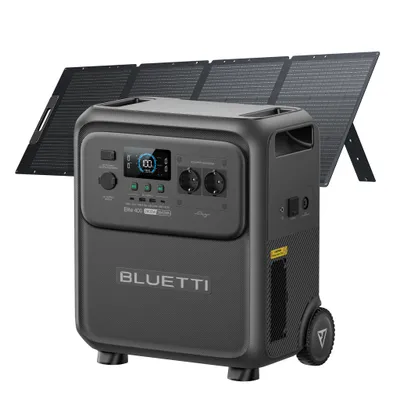 Produktbild von BLUETTI Elite 400 Solargenerator mit 200W Solarpanel, 3840Wh LiFePO4 Batterie , Notstrom Akku mit hoher Kapazität und Rollen für Zuhause, Wohnmobile