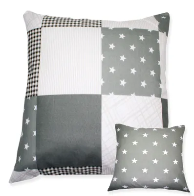 Produktbild von Kissenhülle Patchwork Sterne grau kiesel Druck Kissenbezug Dekokissen Zierkissen 60x60