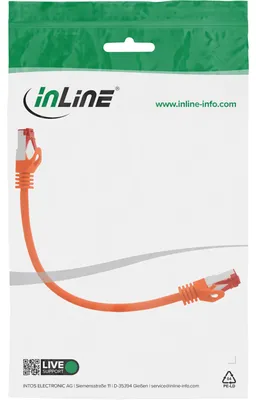 Produktbild von InLine Patchkabel, S/FTP (PiMf), Cat.6, 250MHz, PVC, Kupfer, orange, 0,25m, 0,25 m, Cat6, S/FTP (S-STP), RJ-45, RJ-45, Orange