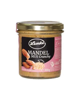 Image de Lemke - Crème d'amandes croquante 300 g - Crème d'amandes claire avec des morceaux d'amandes – 100 % amandes | Sans sucre ajouté | Vegan | Directement du fabricant à Berlin