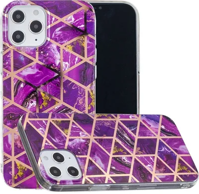 Produktbild von Mobigear Marble iPhone 12 Hülle Flexibles TPU Backcover - Lila