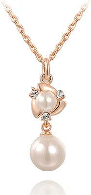 Produktbild von Damen Halskette Perlen Anhänger Zirkonia Kristalle vergoldet Autiga® rosegold