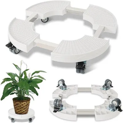 Image de Chariot de jardin rond - Capacité de charge jusqu'à 200 kg - Bac à fleurs - Bac à plantes - Pot de fleurs ou bac à plantes à roulettes - Blanc