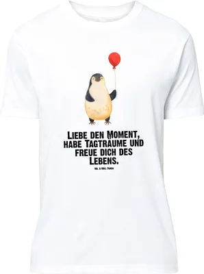 Produktbild von Mr. & Mrs. Panda Größe L T-Shirt Pinguin Luftballon - Weiß - Geschenk, mit Spruch, Motivation, Shirt, Liebe, Tshirt, Geschenkidee