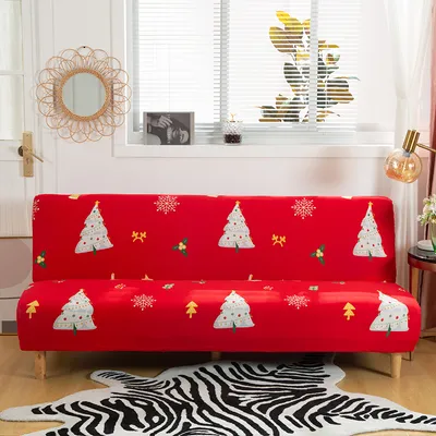 Produktbild von Armlose Sofabezug Stretch-Schlafsofa Schonbezug Futon-Sofabezug Rutschfeste Sofa Klappbarer Couchschutz ohne Armlehnen Leichter Stretch-Möbelschutz - Weihnachtsstil