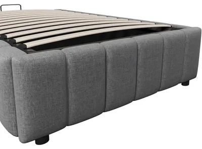 Image de Lit rembourré 90 x 200 cm avec coffre de rangement à ouverture hydraulique, sans tête de lit, sommier à lattes, revêtement en lin, gris