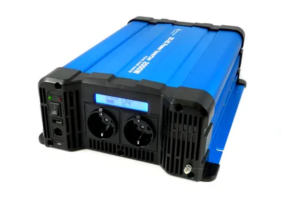 Produktbild von Spannungswandler FS2000D 12V 2000 Watt reiner Sinus BLAU m. Display USB 2x Schuko