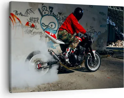 Produktbild von Bild auf Leinwand - Leinwandbild - Motorrad motorradfahrer graffiti - 70x50cm - Wand Bild - Wanddeko - Leinwanddruck - Bilder - Kunstdruck - Wanddekoration - Leinwand bilder - Wandkunst - AA70x50-2265