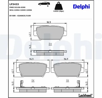 Produktbild von DELPHI Bremsbeläge Satz Hinten Bremsklötze für MITSUBISHI Eclipse Cross (GK) LP3433