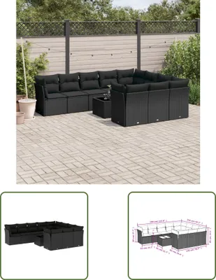 Produktbild von The Living Store 11-tlg. Garten-Sofagarnitur mit Kissen Schwarz Poly Rattan