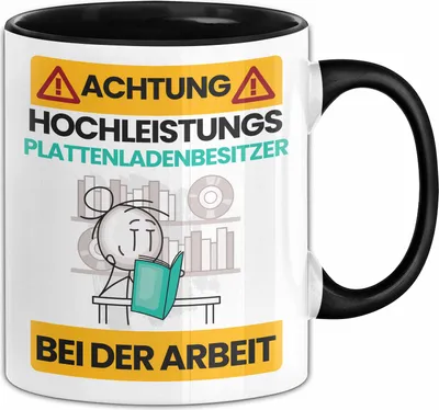Produktbild von Plattenladenbesitzer Tasse Geschenk Lustiger Spruch Geschenkidee für Plattenladenbesitzer Achtung Hochleistungs Plattenladenbesitzer Bei Der Arbeit (Schwarz)
