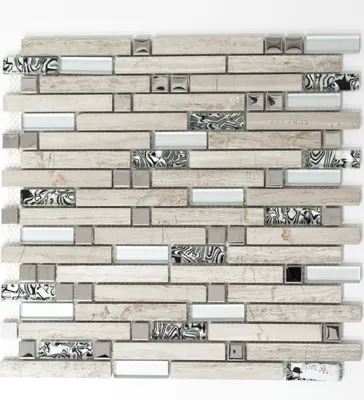 Produktbild von Mosaikfliese Transluzent Edelstahl weiß Holz Verbund Glasmosaik Crystal Stein Stahl wood white MOS86-0108