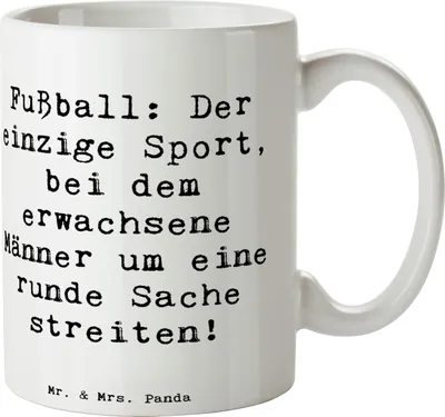 Produktbild von Mr. & Mrs. Panda Tasse Spruch Fußballspiel - Weiß - Geschenk, Spannung, Sportler, Erwachsene, kaffeebecher bedruckt, Humor, Männer, Tor, Motivtasse, Becher, Geschenke