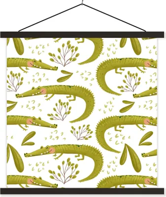 Produktbild von MuchoWow® Textilposter Dschungel - Krokodil - Grün 90x90 cm mit schwarzem Rahmen - Magnetisches