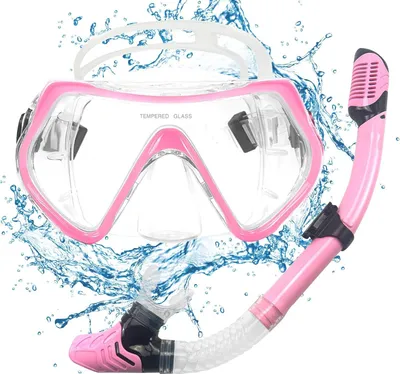 Immagine prodotto di Maschera da snorkeling per adulti e bambini - Impermeabile, antiappannamento e antigoccia - Vetro temperato - Con boccaglio a secco premium a 2 canali