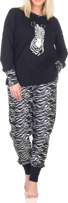 Produktbild von Normann Damen Pyjama Schlafanzug mit Bündchen und Tiermotiv - auch in Übergrößen ; schwarz , 48