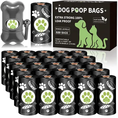 Imagen del producto de Bolsas para excrementos de perros, 520 unidades, 26 rollos, 30 x 22 cm, con dispensador, para la higiene canina