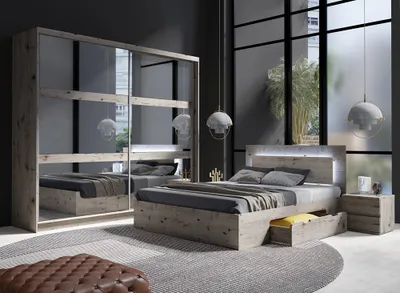 Produktbild von Schlafzimmer Set 4-teilig mit Bettgestell 180x200cm in Eiche TORTONA-166