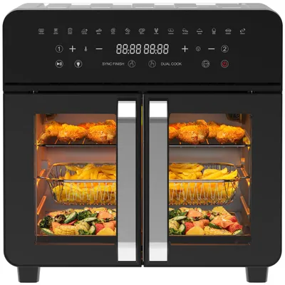 Produktbild von Heißluftfritteuse 23 L XXL | Airfryer mit Doppeltür & Sichtfenster, 15 programme, LED-Touch, Dual-Zone mit herausnehmbarer Trennwand, 2200 W