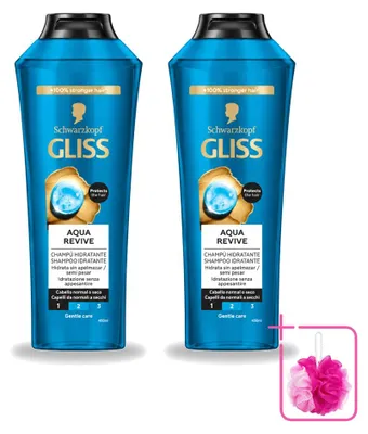 Zdjęcie produktu dla 2 x Szampon Gliss-Kur Aqua Revive – Odświeżający i nawilżający – 400 ml - Opakowanie ekonomiczne - 2 sztuki