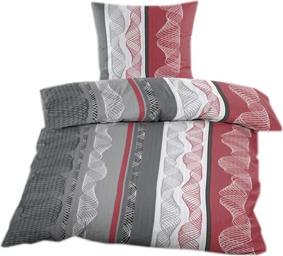 Produktbild von Seersucker Bettwäsche 2 tlg. 135 x 200 mit Reißverschluss Bettgarnitur Sommerbettwäsche Grau Rot mit Druckmuster