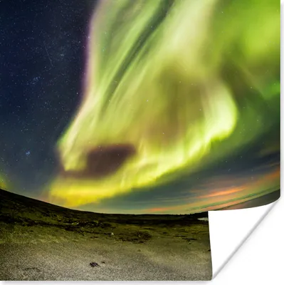 Produktbild von MuchoWow® Poster Nordlichter - Island - Orange - Grün 50x50 cm - Wohnzimmerdekoration