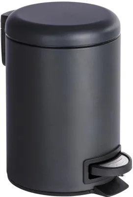 Productafbeelding van Unyqoos® Zwarte pedaalemmer – 3 liter, gelakt staal, mat, met uitneembaar plastic binnenwerk, 17 x 25 x 22,5 cm, geschikt voor badkamer, toilet en kantoor