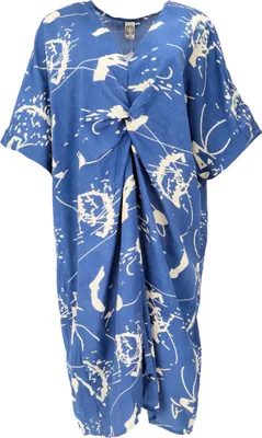 Produktbild von Lockeres Oversize Kaftankleid, Plus Size Kleid - Blau/beige, Damen, Baumwolle, Größe: L/XL