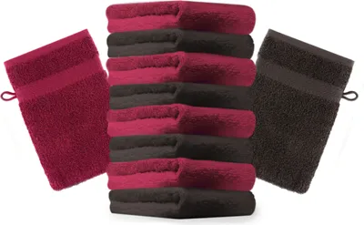 Produktbild von Betz 10 Stück Waschhandschuhe 16x21 cm PREMIUM 100% Baumwolle  Farbe: dunkelrot und dunkelbraun