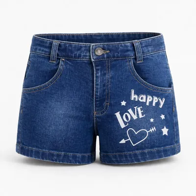 Produktbild von Top Model Shorts Mädchen Blau Gr.152 – Happy Love Design – Bequeme Sommer-Shorts mit Herz-Print