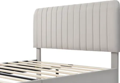 Produktbild von Sweiko Polsterbett Doppelbett mit verstellbarem Kopfteil und Lattenrost, Leinen, 160 x 200 cm, beige(Ohne Matratze)