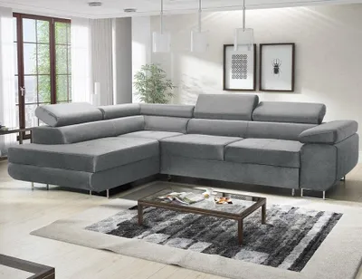 Produktbild von Avatar Velvet Ecksofa in L-Form 277 x 73 x 203 cm mit Schlaffunktion und Bettzeugbehälter - Schlafsofa mit Bettkasten - Eckcouch mit Stauraum - Links - Farbe: Monolith Grau (MO84)