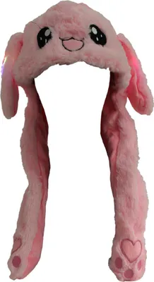 Produktbild von Wackelohr Mütze mit LED und beweglichen Ohren - aus Plüsch, Kostüm für Kinder und Erwachsene: Hase rosa sm-446 LED Wackelohr Mütze wählen: Hase rosa sm-446 LED
