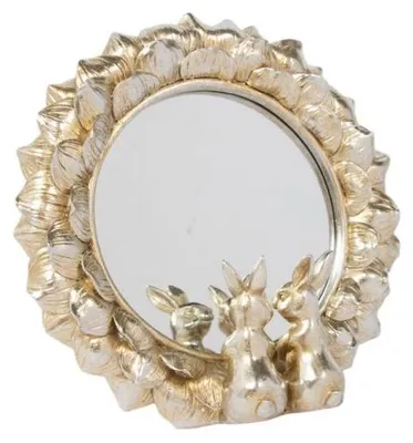 Imagen del producto de Mars & More. Conejo de resina plateada, forma redonda. 21 x 6,3 x 20,6 cm