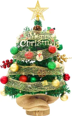 Produktbild von 2FT Tisch-Weihnachtsbaum mit Top Star Red Green Balls Ribbon Mini künstlicher Weihnachtsbaum für Schreibtisch Classic Series Weihnachtsdekoration