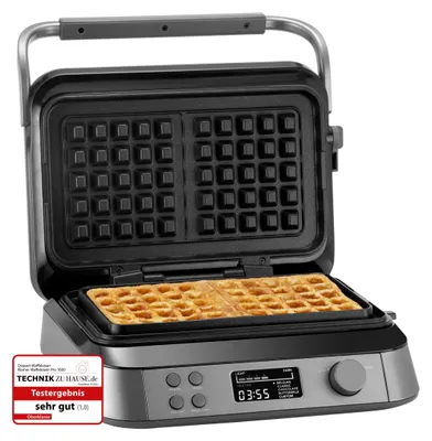 Produktbild von KLAMER Waffeleisen belgische Waffel, Waffeleisen doppelt mit 7 Stufen und 5 Programmen, Platten mit Antihaftbeschichtung, 1600W, grau