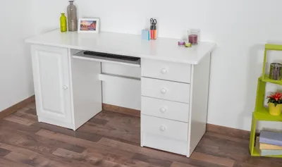 Produktbild von Schreibtisch Kiefer massiv Vollholz weiß lackiert 003 - Abmessung 74 x 136 x 55 (H x B x T)