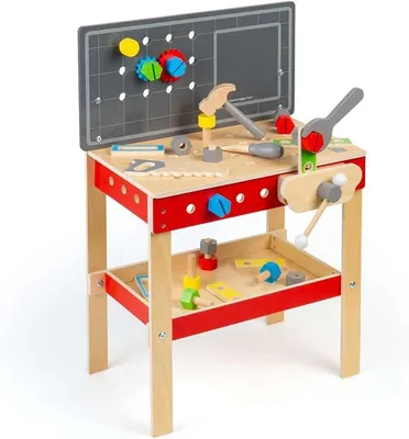Productafbeelding van Werkbank voor kinderen | Houten gereedschapset met 34 onderdelen | Constructiespeelgoed voor peuters en kinderen | Speelgoedwerkbank voor kinderen | Geweldige cadeaus voor jongens en meisjes | Geschikt voor kinderen vanaf 3 jaar