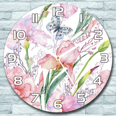 Produktbild von Wanduhr aus Glas Rund fi 30 Pfingstrosen Blumen Quarz Deko Wohnzimmer Büro