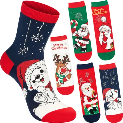 Produktbild von BRUBAKER 5 Paar Weihnachtssocken für Damen - Weihnachtsmann, Rentier & Eisbär - Lustige Socken Weihnachten, Größe 36-41