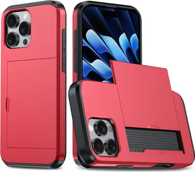 Produktbild von Mobigear Card iPhone 16 Pro Max Hülle Hardcase Backcover Stoßfest mit Kartenhalter - Rot
