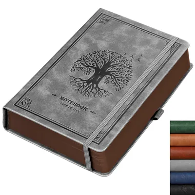Produktbild von Notizbuch A5 Blanko 320 Seiten Kunstleder Hardcover Stiftschlaufe Gummiband Grau