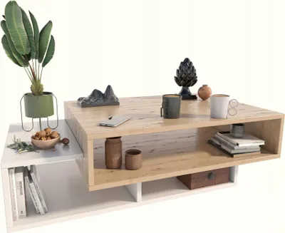 Produktbild von MATKAM Couchtisch SARA, H34 x B100 x T50 cm, Perfekt für moderne und klassische Innenräume, einfache Montage (Artisan Eiche-Weiß)