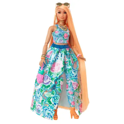 Produktbild von Barbie Extra Fancy Puppe im blauen Kleid mit Blumenmuster