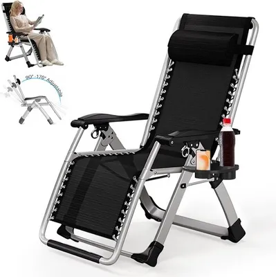 Produktbild von Zahradní lehátko Skládací lehátko Relaxační lehátko na balkon, skládací lehátko s nosností 200 kg, kempingová židle s nastavitelným opěradlem pro venkovní zahradní terasu, šedá barva