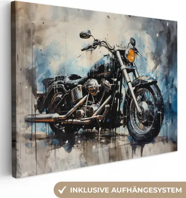 Zdjęcie produktu dla MuchoWow® - Obraz na płótnie - Motocykl - Rower - Niebieski - Pastelowy - Biały, fototapeta, dekoracja ścienna, obrazy do salonu, 120x90cm