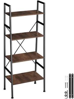 Image de Etagère échelle NEWCASTLE style industriel 57,5 x 35,5 x 139 cm - Bois foncé industriel, rustique