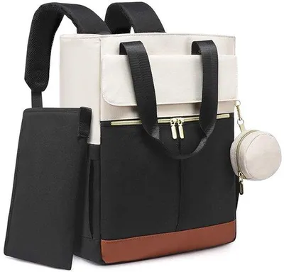 Image de Grand sac à dos noir élégant pour ordinateur portable 15 pouces, sac de voyage et de cours, imperméable, grande poche avant