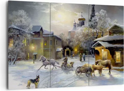 Produktbild von Bild auf Leinwand - Leinwandbild - Dorf Schlitten Schnee - 165x110cm - Wand Bild - Wanddeko - Leinwanddruck - Bilder - Kunstdruck - Wanddekoration - Leinwand bilder - Wandkunst - CE165x110-3544