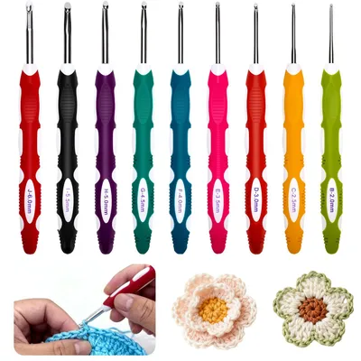 Produktbild von Häkelnadel Set - 9-teilig mit ergonomischem Griff - Zum Stricken von Schals Pullovern und Handschuhen - 2,0mm bis 6,0mm